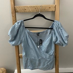 Jean blue balloon sleeve top